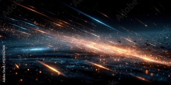 Obraz Dark Sci-fi Landscape with Orange and Blue Light Streaks over Surface

