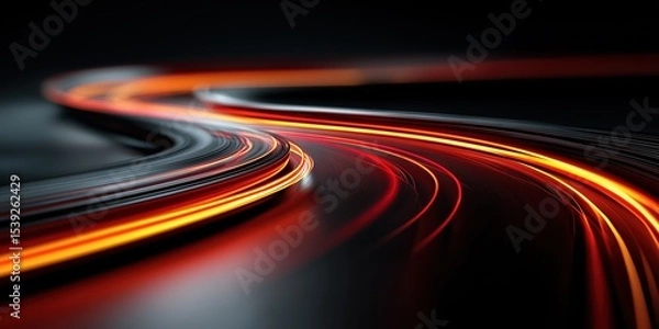 Obraz Curved Neon Speed Lines on Matte Black Surface with Glowing Effects

