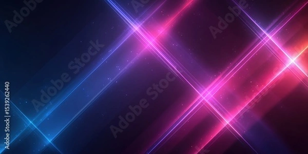 Obraz Glowing Crossed Light Beams in Dark Blue and Magenta Spectrum

