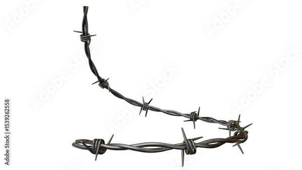 Obraz Isolated image showing two pieces of barbed wire against a solid black background in a studio shot on transparent background