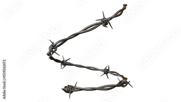 Obraz A twisted strand of barbed wire isolated against a stark black background in a studio shot on transparent background