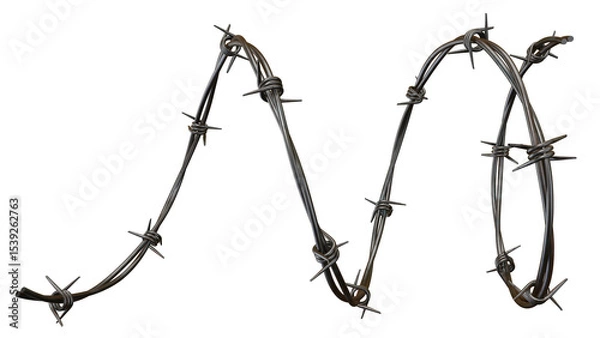 Obraz A single strand of barbed wire coiled against a black background in a studio shot close up view on transparent background