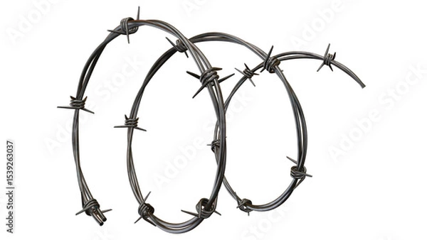 Obraz A close up of coiled barbed wire against a black background in a studio shot with good lighting on transparent background