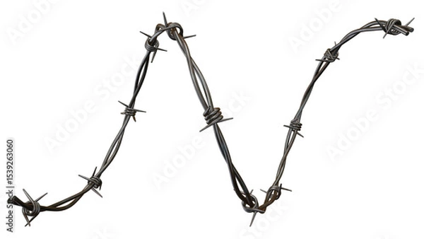 Obraz A single strand of barbed wire curving across a black background creating an abstract shape design on transparent background