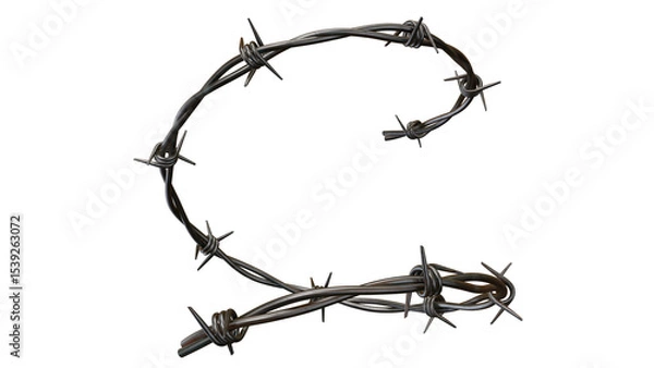 Obraz A curved strand of barbed wire on a black background creating a partial circle shape design on transparent background