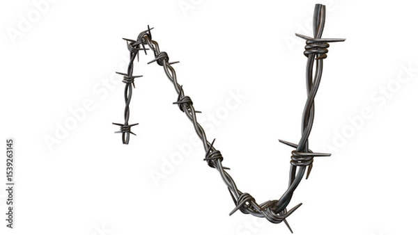Obraz A close up view of a strand of barbed wire isolated against a stark black background in a studio shot on transparent background