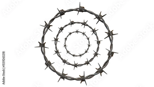 Obraz Concentric circles of barbed wire on a black background forming a spiral shape pattern design on transparent background
