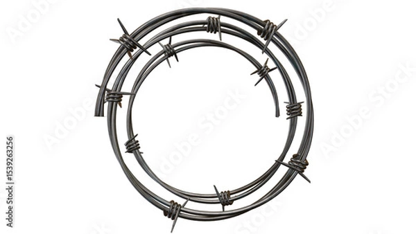 Obraz A coil of barbed wire on a black background with sharp points and twisted metal strands visible clearly on transparent background