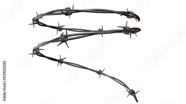 Obraz A close up of a twisted strand of barbed wire on a black background in a studio setting on transparent background