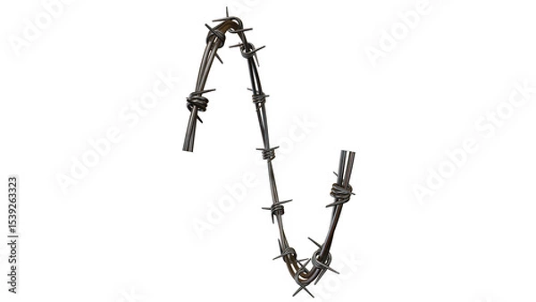 Obraz A close up of a barbed wire fence against a black background in a studio setting and neutral lighting on transparent background