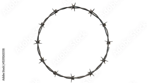 Obraz Isolated barbwire circle on black background with sharp edges creating a protective barrier ring on transparent background
