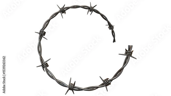 Obraz A circular shape formed by coiled barbed wire against a plain black colored background image view on transparent background