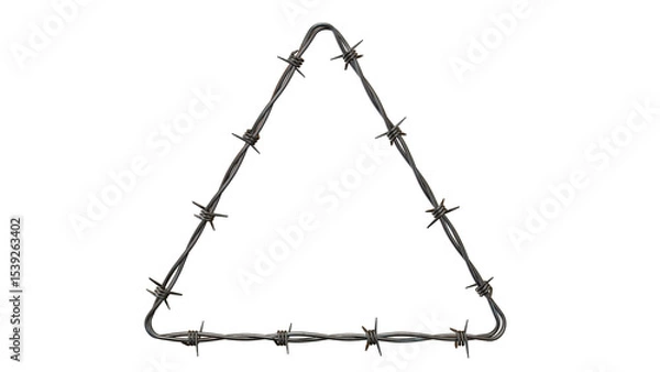 Obraz A barbed wire triangle shape isolated on a black background in a studio shot image style on transparent background
