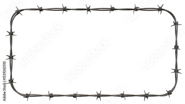 Obraz Barbed wire frame isolated on black background with sharp points and metallic texture design element on transparent background