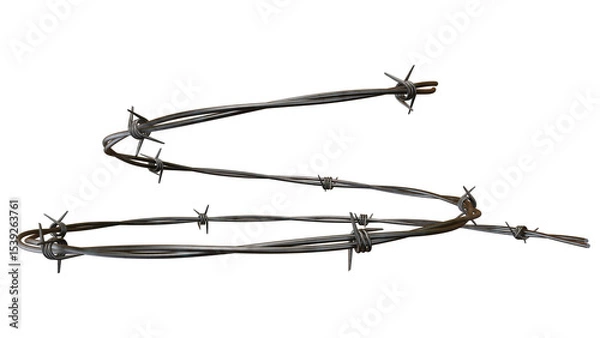 Obraz A barbed wire strand isolated on a black background with sharp metal spikes and twisted wires on transparent background
