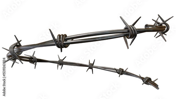 Obraz A close up of two strands of barbed wire against a plain black studio background design element on transparent background