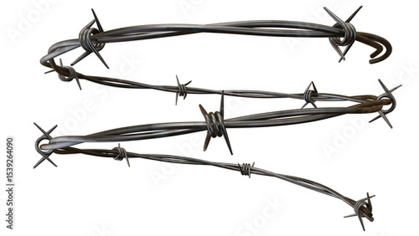Obraz A close up view of three strands of barbed wire against a plain black colored background image shot on transparent background