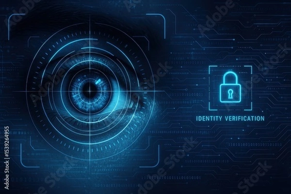Fototapeta Futuristic biometric eye scanner with digital data streams and advanced security technology