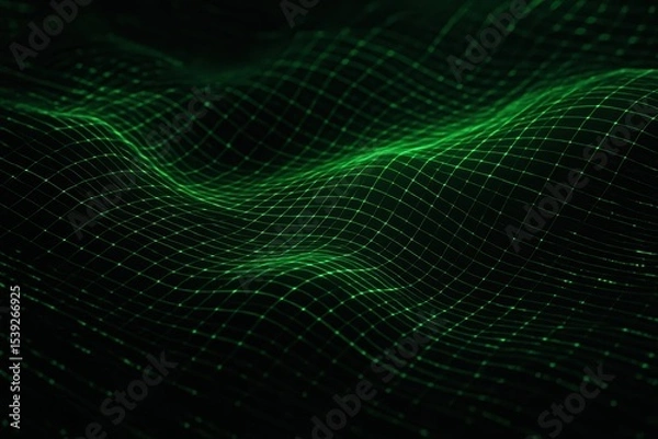 Obraz Wavy neon green digital grid representing futuristic data network and cyber connectivity
