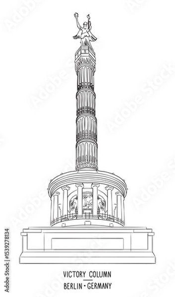 Fototapeta Victory Column in Berlin hand drawn vector illustration