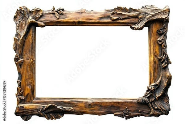 Obraz Rustic wooden frame with detailed tree bark texture on an isolated background