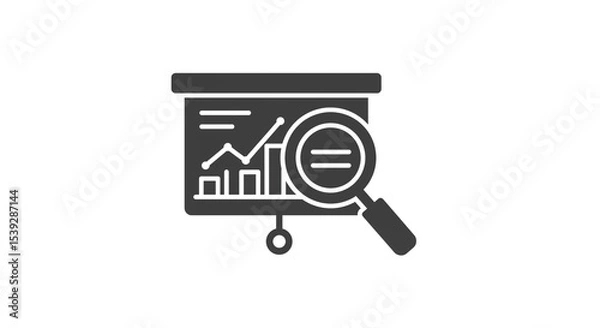 Obraz A presentation board displaying a graph and bar chart being examined with a magnifying glass icon art