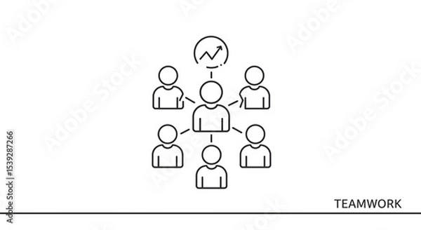 Obraz A minimalistic line art illustration showing teamwork and collaborative growth with a central figure and graph
