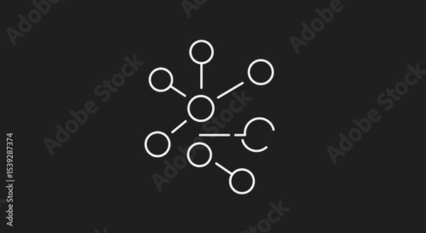 Obraz A white network diagram with circles and lines on a dark background representing connections and data flow