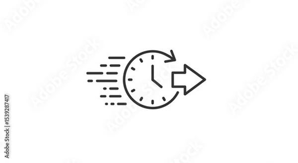 Obraz A line drawing of a clock with an arrow indicating fast forward on a white background in a vector format