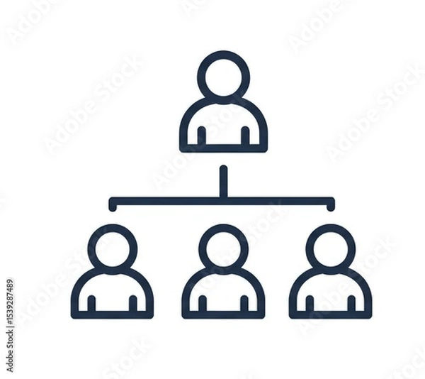Obraz A simple black and white line drawing of an organizational chart on a white square with blue background