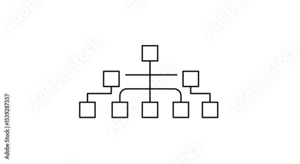 Obraz A simple organizational chart with seven square nodes and connecting lines on a white background