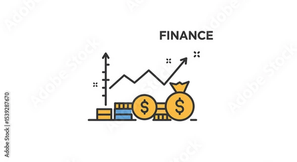 Obraz Illustration of financial growth with upward trending graph and money bag and coins on white background