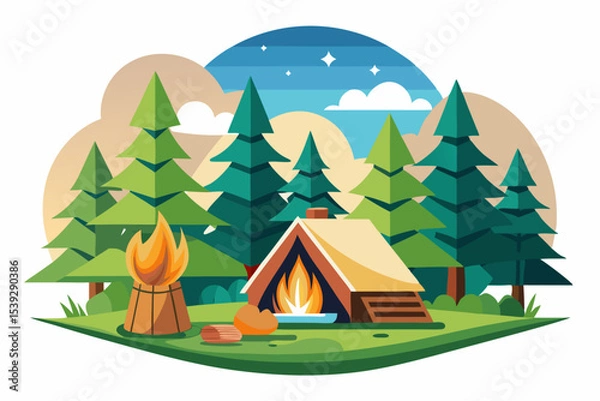Obraz Ideal for outdoor adventure themes, hiking and camping designs, travel illustrations, children's books, tourism materials, and nature-based content