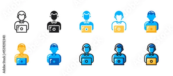 Obraz Male employee icon representing office staff, remote work, IT professional, business workforce, corporate staffer, and desk‑bound employee in vector.