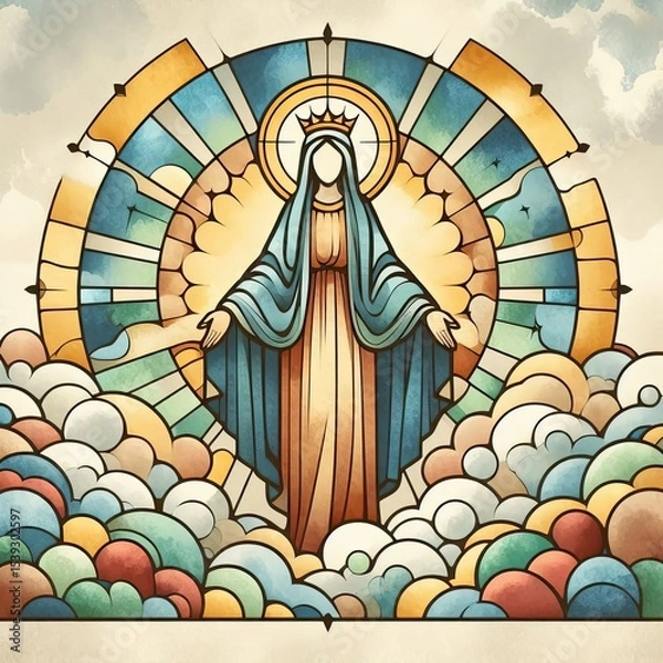 Fototapeta Stained glass art of virgin mary religious faith illustration