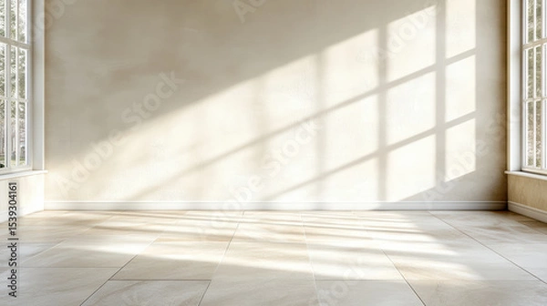 Obraz Bright interior space with neutral walls and floor, featuring soft shadows from windows