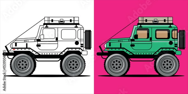 Fototapeta jeep of Car , children's coloring book. Coloring book with cute cartoon Car pictures. Vector illustration with colored background. was created on June 9, 2025 in Cirebon, West Java, Indonesia
