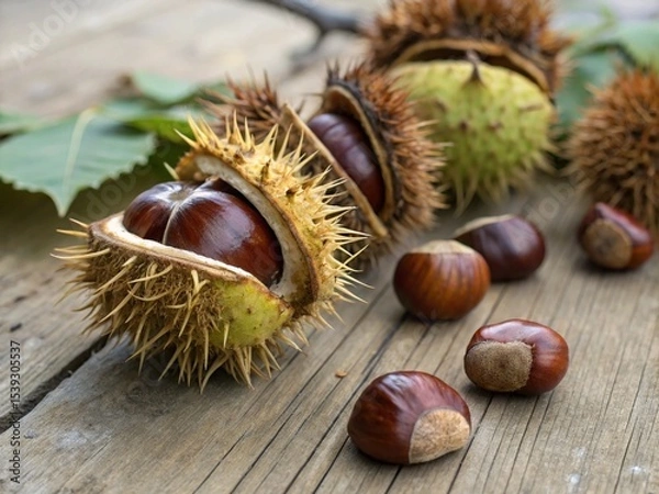 Fototapeta chestnuts on the table