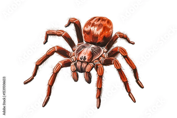 Fototapeta Detailed illustration of a red tarantula spider with realistic hairs isolated on transparent background