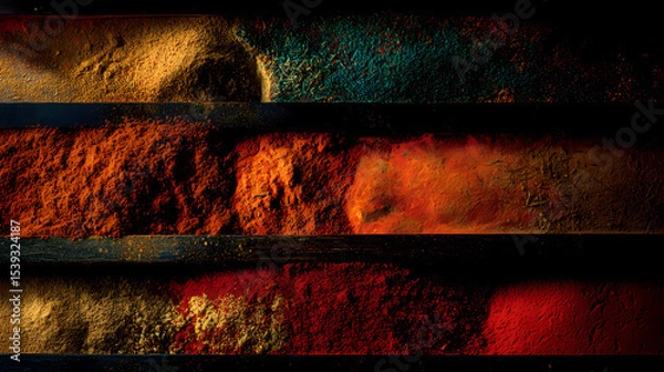 Fototapeta Colorful spices in wooden compartments