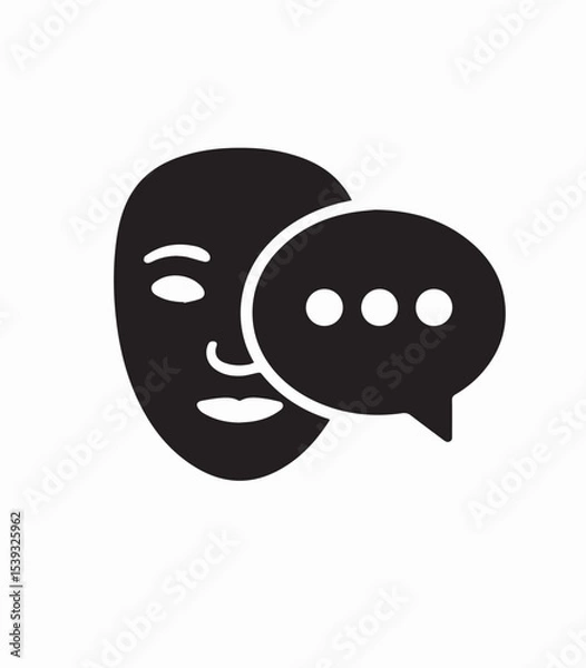 Fototapeta Illustration of a black silhouette face with a speech bubble containing three dots next to it