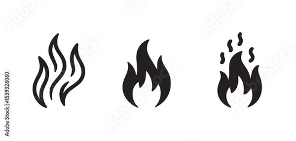 Fototapeta Three different flame icons in black on a white background showing heat and fire representation