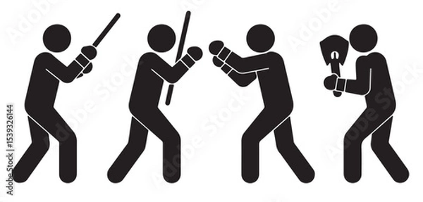 Fototapeta Three stick figures engaged in a boxing match with one figure landing a punch on another figure 100