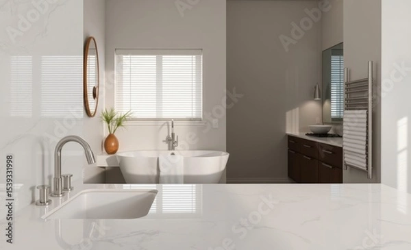 Fototapeta A sleek quartz surface boasting a calming white hue and a smooth polished finish would elevate any bathroom or kitchen adding both style and practicality to modern living spaces