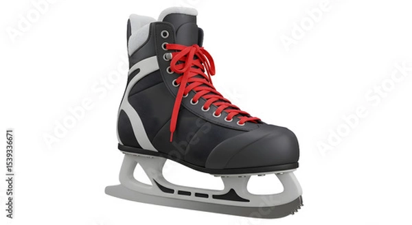 Fototapeta Isolated Image Of A Black Ice Skate With Red Laces And White Accents On Transparent Background