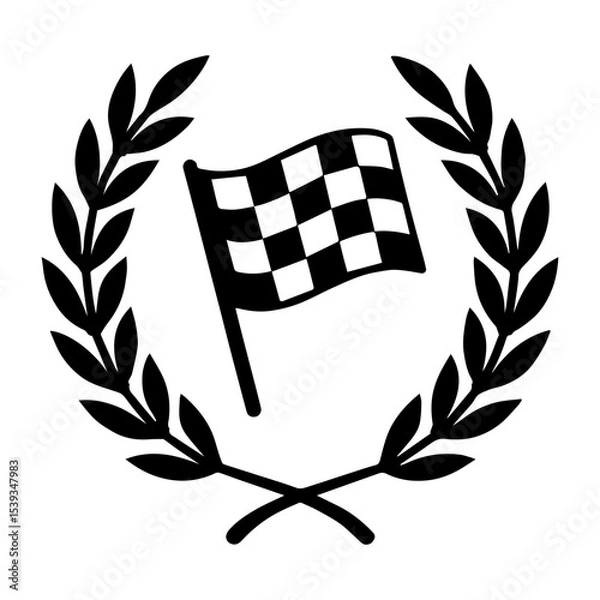 Fototapeta Laurel wreath with checkered flag icon with transparent background symbolizing racing victory or championship

