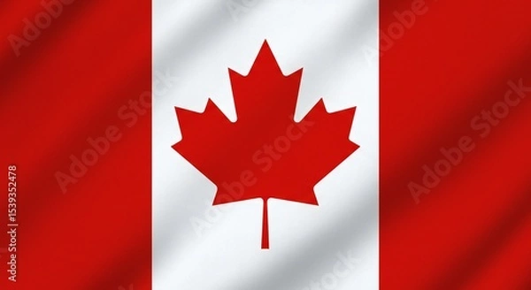 Obraz Canadian flag with red background, white square centered, stylized red maple leaf; flat design, vibrant colors, balanced composition.