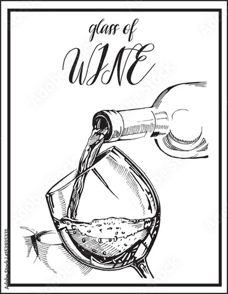 Fototapeta Vector image of alcohol drink .Wineglass and Wine bottle.
