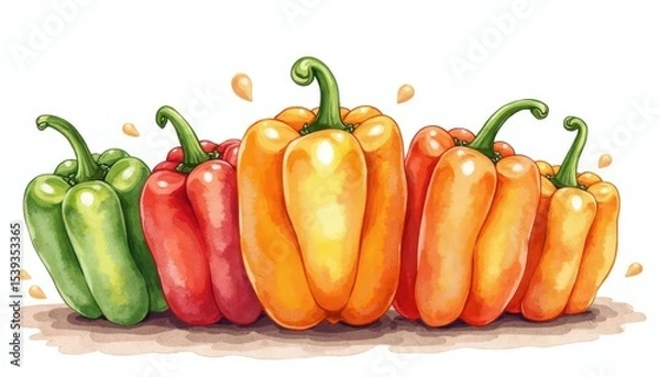 Fototapeta Colorful bell peppers in a row.