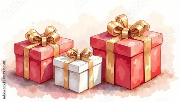 Fototapeta Three gift boxes in varying colors and sizes.